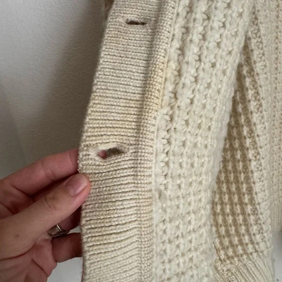 Vintage 100% Wool Chunky Knit Cardigan Cream Fisherman Sweater WPL 13436 Size 40 - Picture 8 of 14